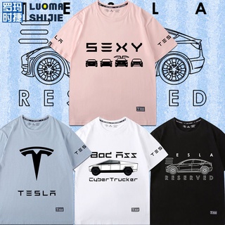 Tesla Cybertruck Model x Model S เสื้อยืดผู้ชายแขนสั้น ins tide แบรนด์ฮ่องกงสไตล์ wild