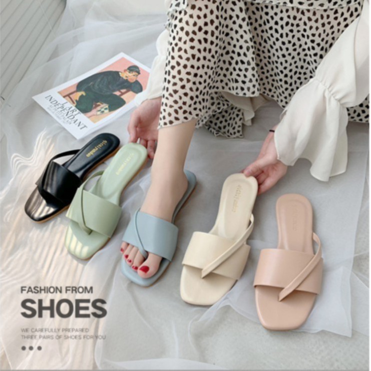 (รองเท้าแตะแก้วมณี) 5 สีพร้อมส่งหนังนิ่มมาก ins-12