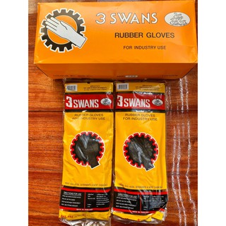 ถุงมือยางดำ ถุงมือยาง ตราสามห่าน สีดำ ไซต์ 9.5 3swans รุ่น162 swans (1กล่อง-12คู่***) ถุงมือ