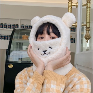 🐻พร้อมส่งจ้า🇹🇭💗หมวกบีนนี่ผ้าพันคอแฟชั่นลายหูหมีน่ารักให้ความอบอุ่น หมวกผ้าพันคอลายการ์ตูนหมีน่ารักสําหรับฤดูหนาว❄️