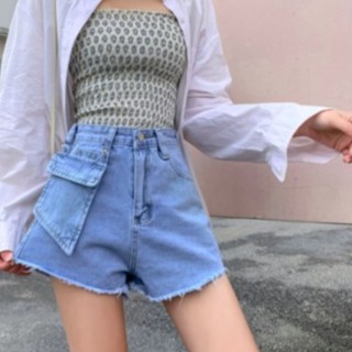 koreas พร้อมส่ง*Bentoy*กางเกงยีนส์ขาสั้นสีดำเอวสูงพร้อมกระเป๋าใส่มือถือNO.0209/ 6631