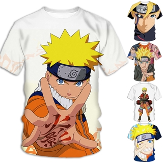 เสื้อยืดลําลองแฟชั่นสําหรับผู้ชายผู้หญิงแขนสั้นคอกลมพิมพ์ลาย 3D Naruto