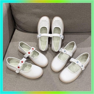 รองเท้าผ้าใบผู้หญิงหนังอ่อนใหม่ในฤดูร้อน Flat Hollow Non -Slip White Shoes