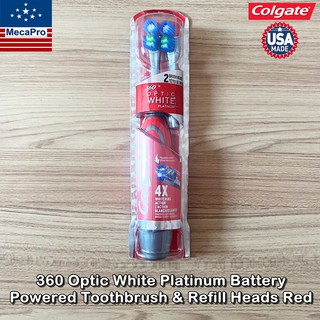 Colgate® 360® Optic White® Platinum™ Battery Powered Toothbrush &amp; Refill Heads Red คอลเกต แปรงสีฟันแบตเตอรี่