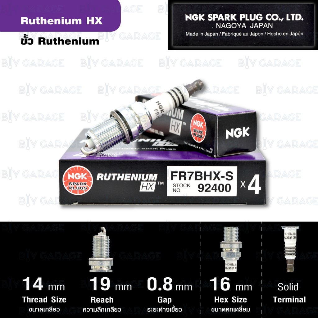 NGK หัวเทียนขั้ว Ruthenium FR7BHX-S 1 หัว ใช้ใช้อัพเกรดเบอร์ BKR7E / BKR7EIX / ZFR7F-11 - Made in Ja