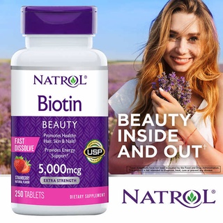 (Exp: 01/25) Natrol Biotin Beauty 5,000 mcg ขนาด 250 เม็ด บำรุงผิว ผม เล็บ