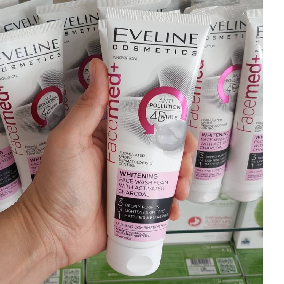 โฟมล้างหน้า Eveline Facemed+ Whitening Face Wash Foam With Activated