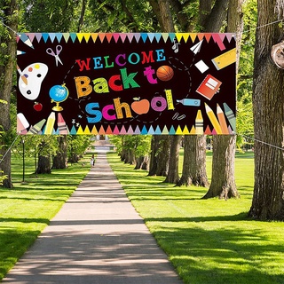 Gjxqnjjjjj แบนเนอร์ต้อนรับ ลาย Welcome Back to School วันแรกของโรงเรียน สําหรับตกแต่งงานปาร์ตี้