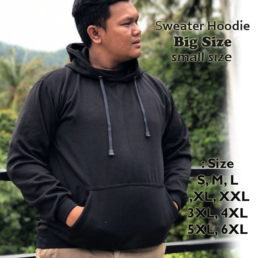 เสื้อกันหนาวสีดําธรรมดาจัมโบ้ขนาดใหญ่ SML XL XXL 3XL 4XL 5XL 6XL เสื้อกันหนาวมีฮู้ดผู้ชาย