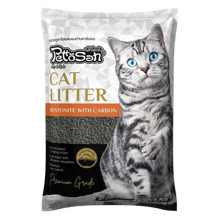 Pettosan Premium Cat Litter Charcoal – Pettosan ทรายภูเขาไฟผสมผงถ่านคาร์บอน ขนาด 6 ลิตร