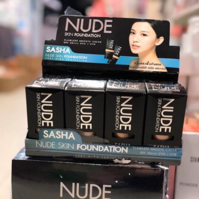 ขายแพ็คละ 12 ชิ้น Sasha NUDE Skin Foundation SPF 35++ ครีมรองพื้นเนื้อๆ ที่สุดแห่งความเรียบเนียน