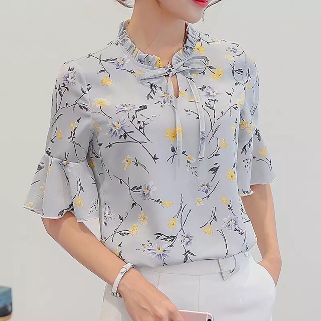 (PO) เสื้อเบลาส์ แขน 3/4 (ไซซ์ S ถึง 3XL)
