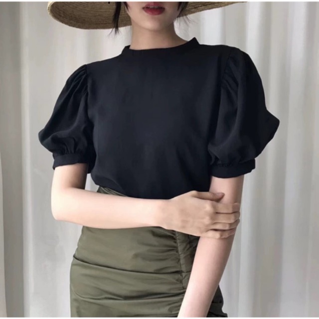 TUM012 TARA SARA เสื้อคอจีน สีดำ แขนพอง เนื้อผ้าซาร่า ผ้าดีมาก งานดี ทรงน่ารักมาก จะใส่เที่ยว ใส่ทำงาน ได้หมด