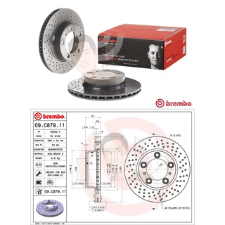 D09 C879 11 จานเบรค ล้อ F-L/R (ยี่ห้อ BREMBO) รุ่น HC PVT PORSCHE Boxster 987 L/R ปี2004, Cayman ปี2005-&gt;