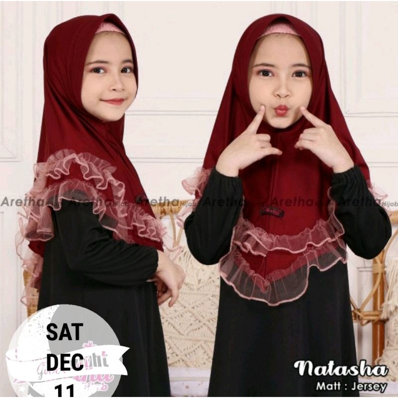 Natasha Children& 39;s Hijab Age 3 4 5 6 7 ปีนําเข้า Puring Jersey Hijab