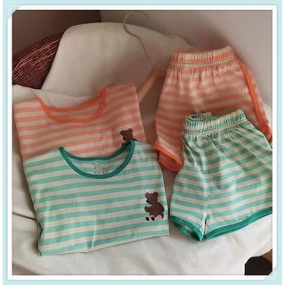 ชุดลำลองสำหรับเด็กผู้ชาย/ฤดูร้อน ทูพีช   Cotton Stripes/Cartoon Boys Baby Western Style Short Sleeves/ Shorts Set