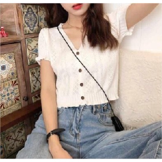 พร้อมส่ง เสื้อแขนสั้นคอวี สไตล์เกาหลี