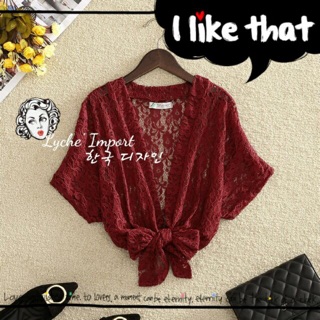มีหลายสี เสื้อคลุมสีเหลือง Japanese Sweet Lace Cardigan เสื้อคลุมลูกไม้ผูกเอว