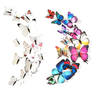 12Pcs 3D Butterfly DIY ภาพจิตรกรรมฝาผนังสติ๊กเกอร์ประตู Decals ตกแต่งห้องพักหน้าแรก