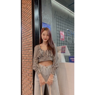 STYLISH SWEET GIRL CROP TOP (ครอปแขนยาวสม็อคหลัง)