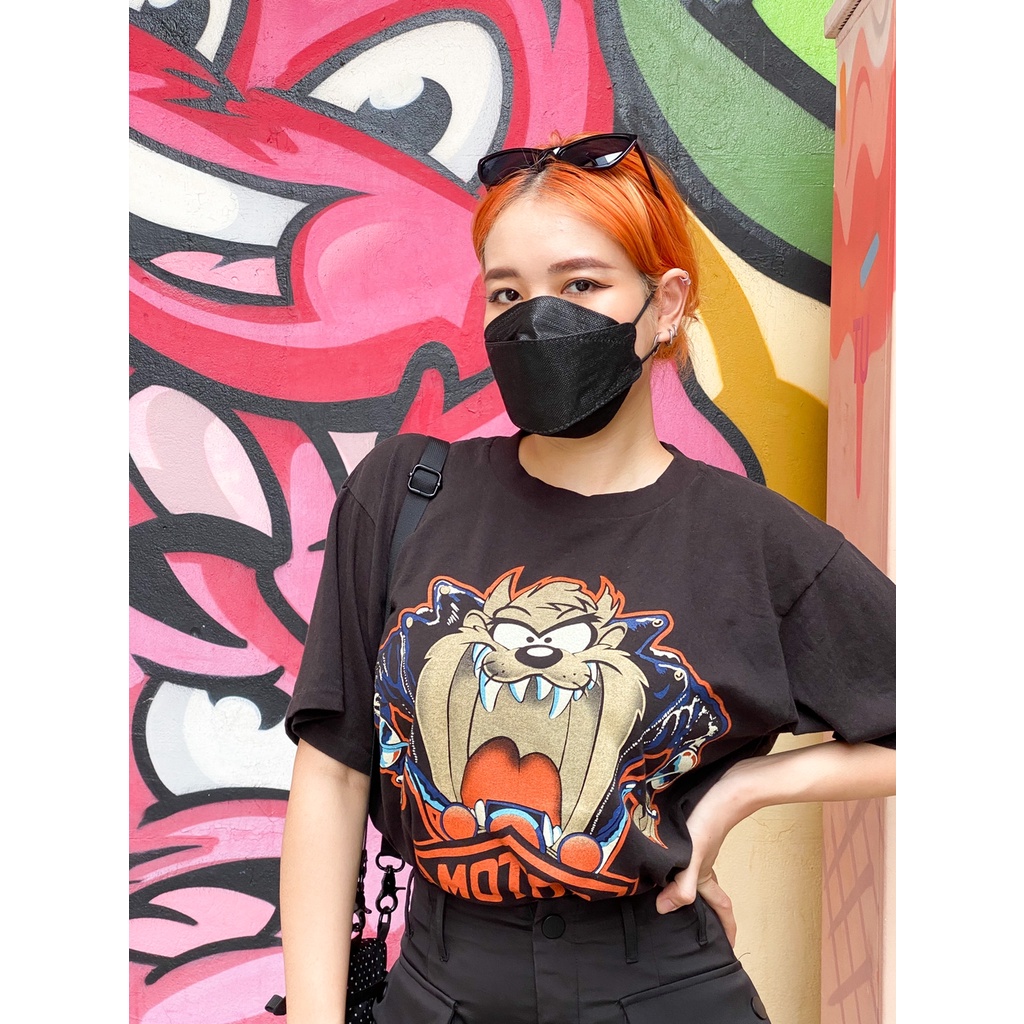 TASMANIAN DEVIL - HARLEY 01 เสื้อยืดผ้าฟอก เสื้อลายการ์ตูน