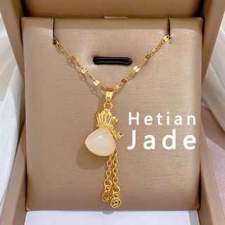 Ins Transfer Natural Hetian Jade White Jade Money Bag จี้สร้อยคอสําหรับผู้หญิง
