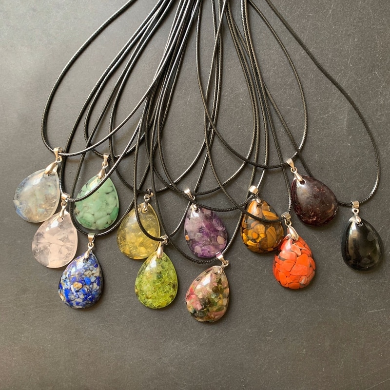 ธรรมชาติ Citrine ทัวร์มาลีน Orgone จี้พลังงานสร้อยคอ Peridot คริสตัลชิปรูปไข่ Tear เรซิ่น Orgonite เครื่องประดับเชือกเครื่องประดับ 1 ชิ้น