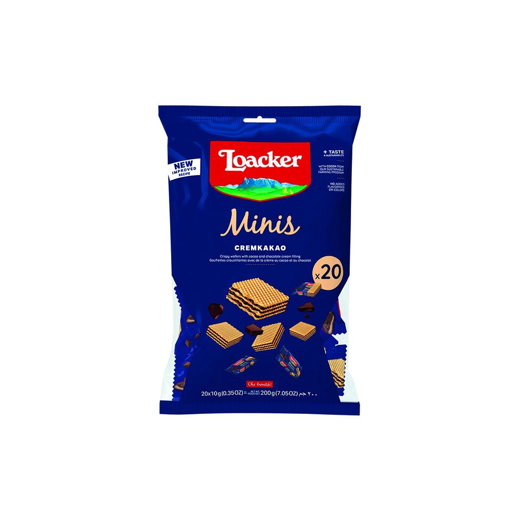 Loacker ล็อคเกอร์ มินิส์ ครีมคาเคา (เวเฟอร์สอดไส้ครีมรสช็อกโกแลต) 200 กรัม