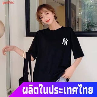 gothic เสื้อยืดแขนสั้น เสื้อยืดคอกลมแขนสั้นผ้าฝ้ายเย็บปักถักร้อยสไตล์คลาสสิก Mlb Unisex Mens Womens T-shirts