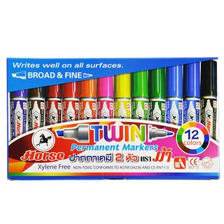 เซ็ต ปากกาเคมี 2 หัว ตราม้า 12 สี Permanent Marker