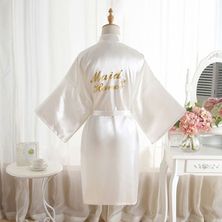 ชุดนอน เสื้อคลุมแต่งงาน สำหรับผู้หญิง back 5 word: Maid of honor, Bride ,Bridesmaid,Mother of honor