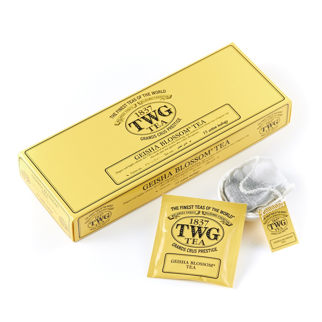 TWG Tea Geisha Blossom Tea Cotton Teabag Box / ชา ทีดับเบิ้ลยูจี ชาเขียว เกอิชา บลอสซั่ม ที ชนิดซอง 