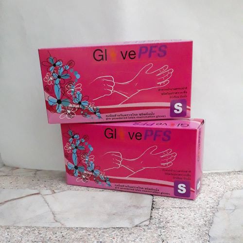 ถุงมือยาง Latex Medical Glove PFS ชนิดมีแป้ง ผิวเรียบ ไซส์ S (100 ชิ้น/กล่อง) x 2