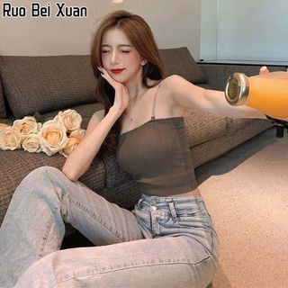 Ruo Bei Xuan ผู้หญิงสบายสีทึบหลอดด้านบนความงามกลับที่ถอดออกได้สายสปาเก็ตตี้หนึ่งชิ้นเสื้อกล้าม