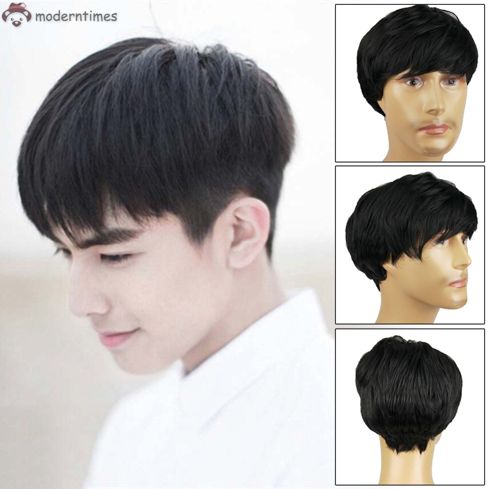 วิกผมสังเคราะห์ วิกผมสั้น สีดํา น่ารัก คอสเพลย์ ธรรมชาติ ผู้ชาย ประเภทหัวต่อผม สบาย วิกผมสั้นตรง สําหรับผู้ชาย