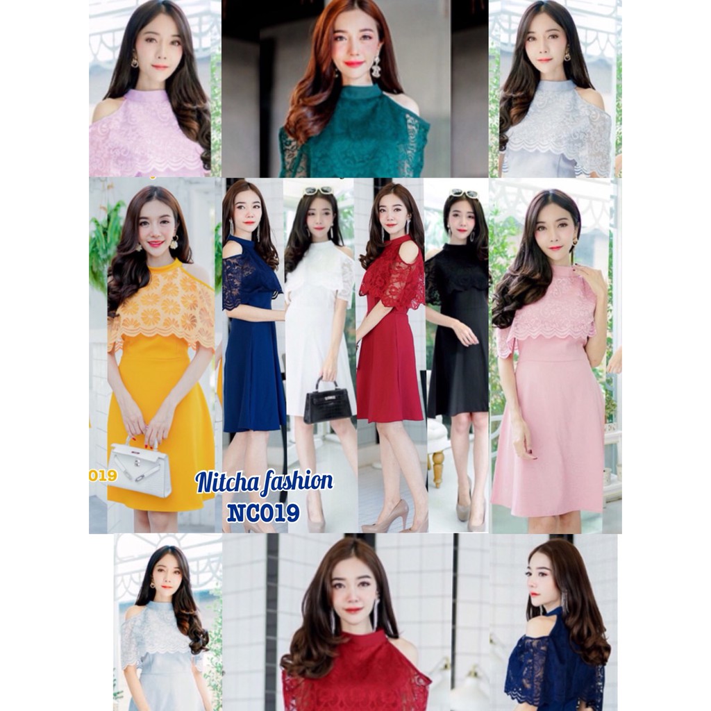 NCB019เดรสอกระบายลูกไม้ (ขนาดสาวอวบ)