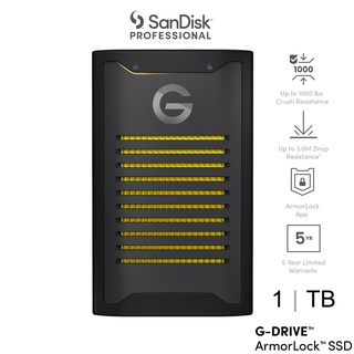 SanDisk Professional 1TB (SDPS41A-001T-SBANB) G-DRIVE ArmorLock SSD, Encrypted NVMe Solid State Drive, 1000MB/s, USB-C (10Gbps), High-Level Security, Simple App Unlock, Ultra-Rugged