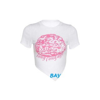 Bay- เสื้อยืดครอป คอกลม แขนสั้น พิมพ์ลายกราฟฟิค สไตล์วินเทจ สําหรับผู้หญิง ผู้ใหญ่