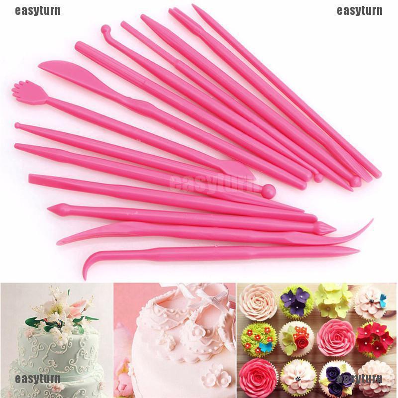 YZ☀Cake Carved 14pcs Fondant Cake Sugar Flower Sculpture Group Shaping Baking Tool