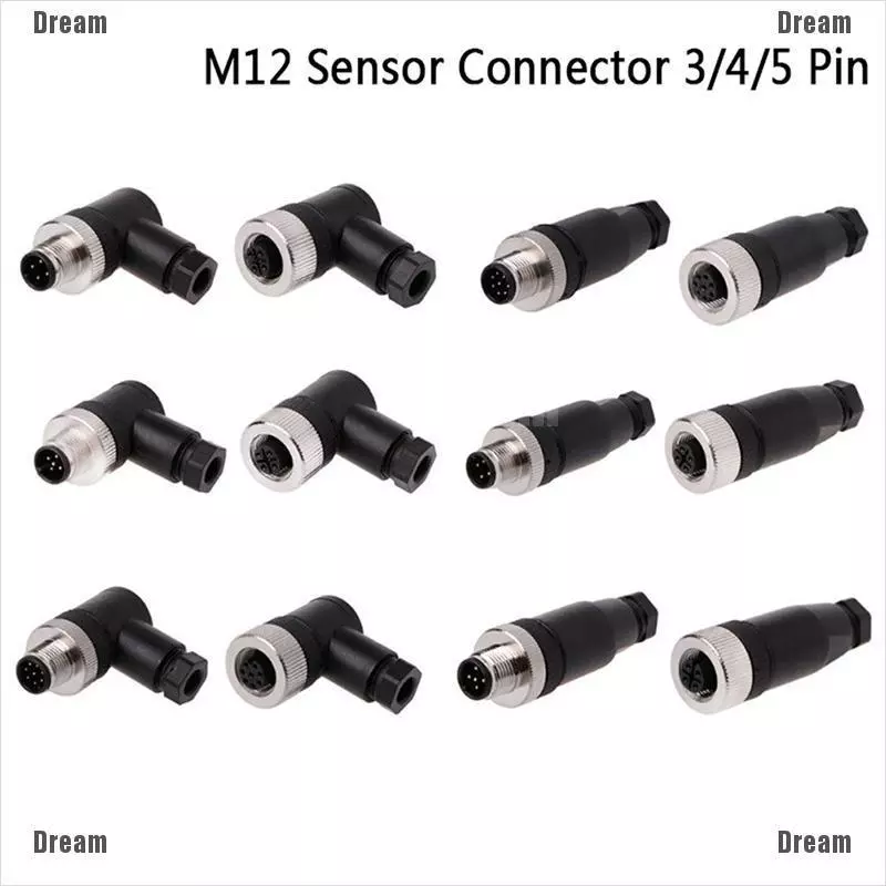 <Dream> ปลั๊กเชื่อมต่อเซนเซอร์ M12 3 4 5 Pin ตัวผู้ ตัวเมีย ตรง ขวา