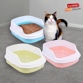 เซตกะบะทรายแมว กระบะทรายแมว ห้องน้ำแมว รุ่นขอบสูงกันทรายกระเด็น Cat Litter Tray   สีพาสเทล รุ่น CL08