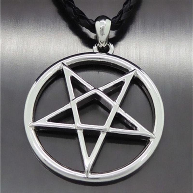 ผู้ชาย"s Boy"s แฟชั่น Inverted Pentacle Pentagram Star Pewter จี้ฟรีสร้อยคอ