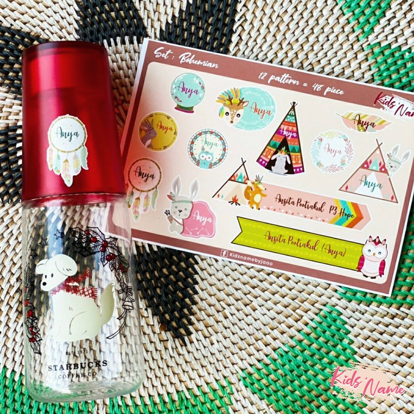 สติ๊กเกอร์ใส่ชื่อเด็ก กันน้ำ ติดของใช้ไปโรงเรียน ลาย Bohemian Set