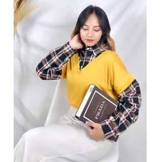 Kemeja [12.12] Rx FASHION - Waffle TOP เสื้อเบลาส์ ผ้าสักหลาด BLOUSE XXL ARDE TOP BLOUSE PAULA PLAID เสื้อเชิ้ตผู้หญิง มุสลิม ผ้าสักหลาด สไตล์เกาหลี - NN