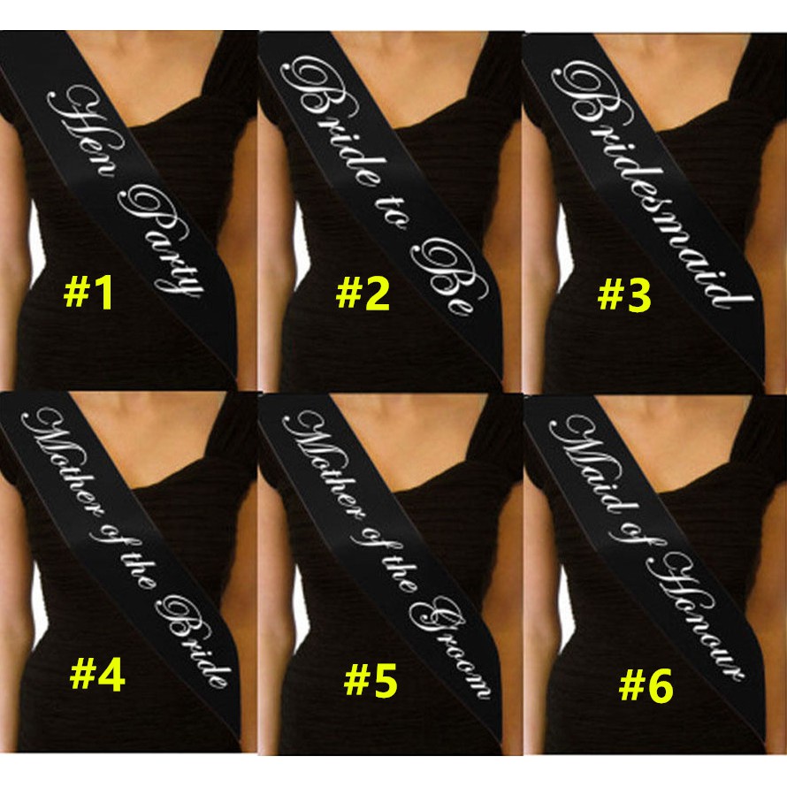 /"Mother of the Bride” Bachelorette Party Black Satin Sash Classic Style