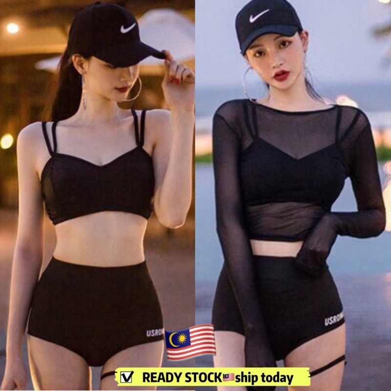 (M to XXL) ชุดว่ายน้ําบิกินี่แขนยาว 3in1