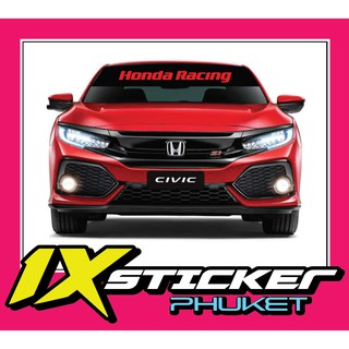 สติ๊กเกอร์คาดกระจกบังแดด Honda Racing พื้นดำ อักษรแดง