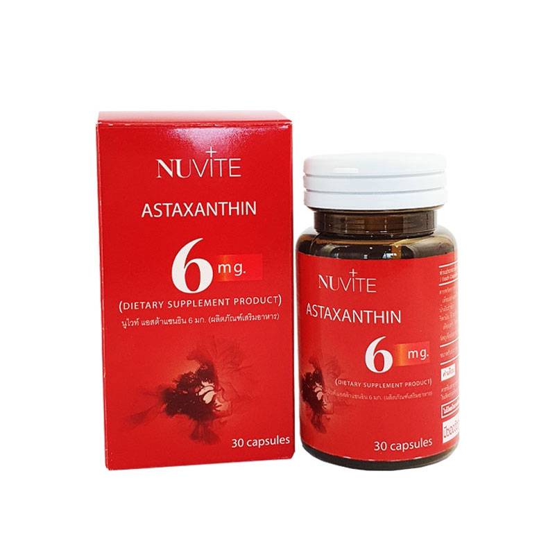 NUVITE ASTAXANTHIN 6 MG. อาหารเสริม แอสตาแซนธิน  1 กระปุก 30 แคปซูล แอสตาแซนธิน 6 มก. แอสตาแซนธิน นู