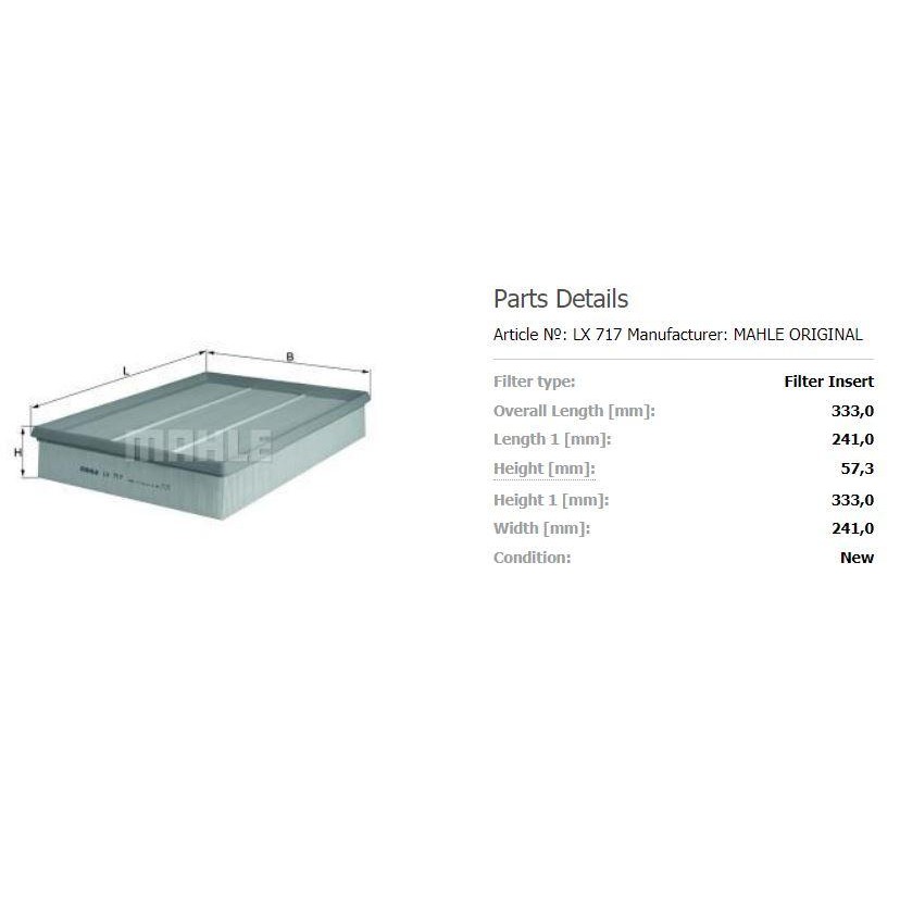 ไส้กรองอากาศวอลโว่ VOLVO รุ่น 740 760 940 960 ยี่ห้อ MAHLE LX717 เบอร์ 1257546 (MANN C 34 200) - รูปที่ 2