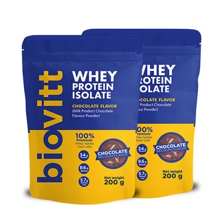 ทานได้ 10 วัน | เวย์ช็อกโกแลต แพ็ค 2 ซอง biovitt Whey Protein Isolate 200 g. ไบโอวิต เวย์โปรตีน โปรตีน 34 กรัม